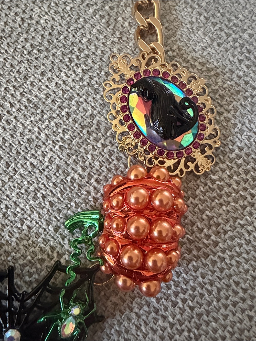 Betsey Johnson Gold Halloween Charm Necklace with Orange, Black & White Accents - Picture 5 of 6